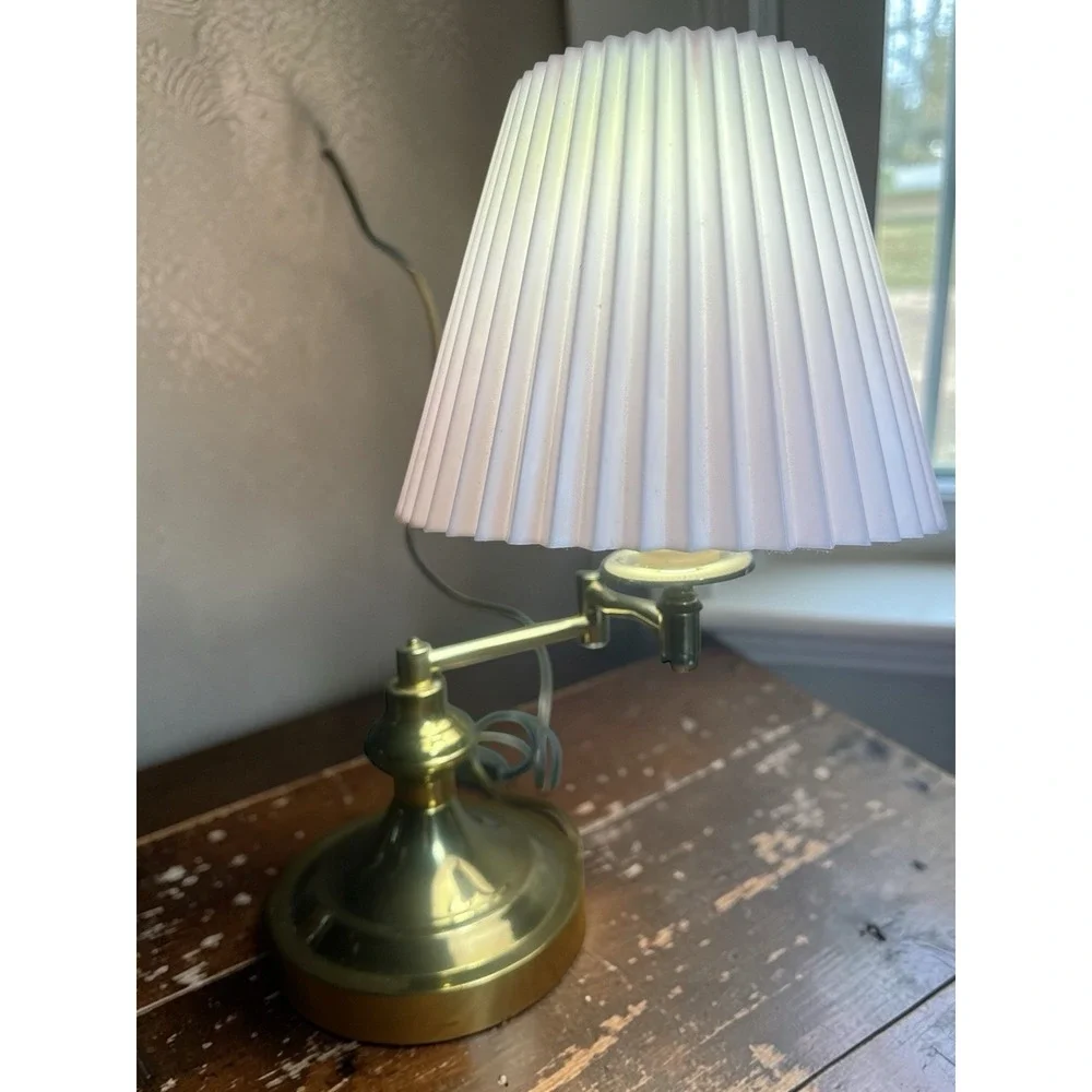 Mid Century Modern Vintage Brass Swing Arm Lamp Pleated Shade‎ 14